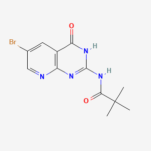 Chemical structure of N-(6-bromo-4-hydroxypyrido[2,3-d]pyrimidin-2-yl)pivalamide