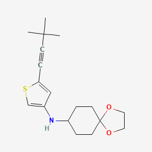 Chemical structure of N-(5-(3,3-Dimethylbut-1-ynyl)thiophen-3-yl)-1,4-dioxaspiro[4.5]decan-8-amine