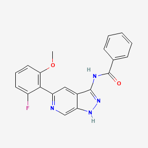 Chemical structure of N-(5-(2-Fluoro-6-methoxyphenyl)-1H-pyrazolo[3,4-c]pyridin-3-yl)benzamide