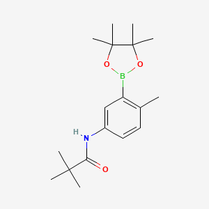 Chemical structure of N-(4-methyl-3-(4,4,5,5-tetramethyl-1,3,2-dioxaborolan-2-yl)phenyl)pivalamide