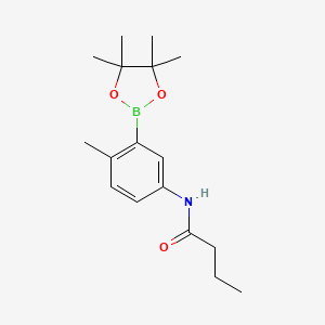Chemical structure of N-(4-methyl-3-(4,4,5,5-tetramethyl-1,3,2-dioxaborolan-2-yl)phenyl)butyramide