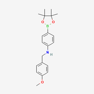 Chemical structure of N-(4-Methoxybenzyl)-4-(4,4,5,5-tetramethyl-1,3,2-dioxaborolan-2-yl)aniline