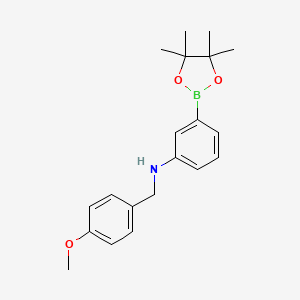 Chemical structure of N-(4-Methoxybenzyl)-3-(4,4,5,5-tetramethyl-1,3,2-dioxaborolan-2-yl)aniline