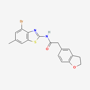 Chemical structure of N-(4-Bromo-6-methylbenzo[d]thiazol-2-yl)-2-(2,3-dihydrobenzofuran-5-yl)acetamide