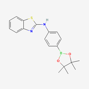 Chemical structure of N-(4-(4,4,5,5-Tetramethyl-1,3,2-dioxaborolan-2-yl)phenyl)benzo[d]thiazol-2-amine