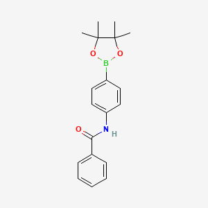 Chemical structure of N-(4-(4,4,5,5-Tetramethyl-1,3,2-dioxaborolan-2-yl)phenyl)benzamide
