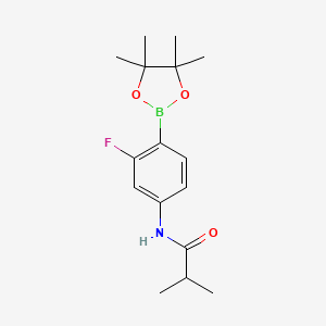 Chemical structure of N-(3-fluoro-4-(4,4,5,5-tetramethyl-1,3,2-dioxaborolan-2-yl)phenyl)isobutyramide