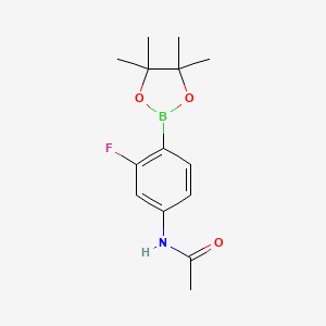 Chemical structure of N-(3-fluoro-4-(4,4,5,5-tetramethyl-1,3,2-dioxaborolan-2-yl)phenyl)acetamide