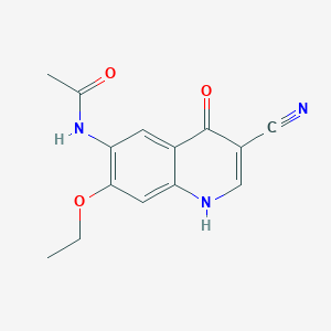 Chemical structure of N-(3-Cyano-7-ethoxy-4-hydroxyquinolin-6-yl)acetamide