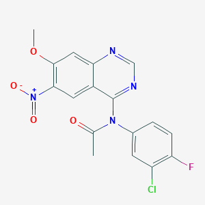 Chemical structure of N-(3-Chloro-4-fluorophenyl)-N-(7-methoxy-6-nitroquinazolin-4-yl)acetamide