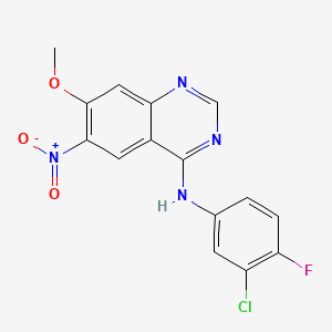 Chemical structure of N-(3-Chloro-4-fluorophenyl)-7-methoxy-6-nitroquinazolin-4-amine