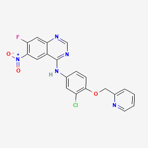 Chemical structure of N-(3-Chloro-4-(pyridin-2-ylmethoxy)phenyl)-7-fluoro-6-nitroquinazolin-4-amine