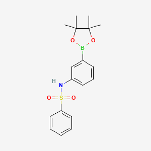 Chemical structure of N-(3-(4,4,5,5-tetramethyl-1,3,2-dioxaborolan-2-yl)phenyl)benzenesulfonamide