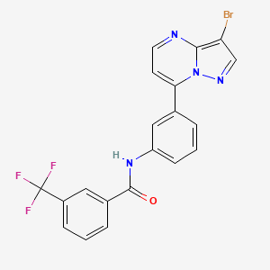 Chemical structure of N-(3-(3-Bromopyrazolo[1,5-a]pyrimidin-7-yl)phenyl)-3-(trifluoromethyl)benzamide