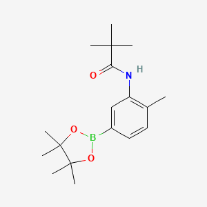 Chemical structure of N-(2-methyl-5-(4,4,5,5-tetramethyl-1,3,2-dioxaborolan-2-yl)phenyl)pivalamide
