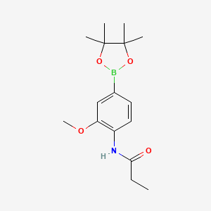 Chemical structure of N-(2-methoxy-4-(4,4,5,5-tetramethyl-1,3,2-dioxaborolan-2-yl)phenyl)propionamide