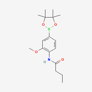 Chemical structure of N-(2-methoxy-4-(4,4,5,5-tetramethyl-1,3,2-dioxaborolan-2-yl)phenyl)butyramide