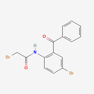 Chemical structure of N-(2-benzoyl-4-bromophenyl)-2-bromoacetamide