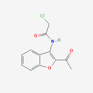 Chemical structure of N-(2-Acetyl-1-benzofuran-3-yl)-2-chloroacetamide