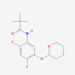 Chemical structure of N-(2,4-difluoro-5-((tetrahydro-2H-pyran-2-yl)oxy)phenyl)pivalamide