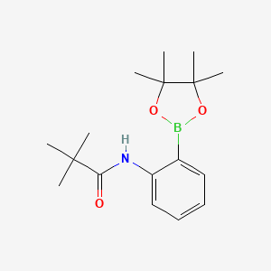 Chemical structure of N-(2-(4,4,5,5-Tetramethyl-1,3,2-dioxaborolan-2-yl)phenyl)pivalamide