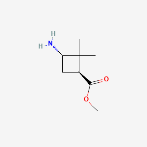 Chemical structure of Methyl trans-3-amino-2, 2-dimethyl-cyclobutanecarboxylate