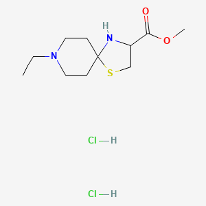 Chemical structure of methyl 8-ethyl-1-thia-4,8-diazaspiro[4.5]decane-3-carboxylate dihydrochloride