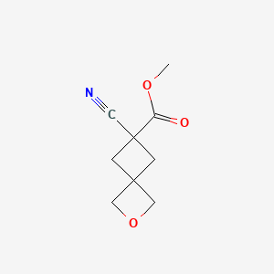 Chemical structure of methyl 6-cyano-2-oxaspiro[3.3]heptane-6-carboxylate