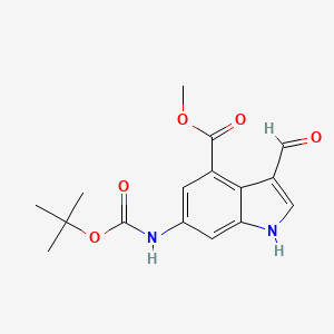 Chemical structure of Methyl 6-((tert-butoxycarbonyl)amino)-3-formyl-1H-indole-4-carboxylate