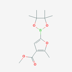 Chemical structure of Methyl 5-methyl-4-furancarboxylate-2-boronic acid pinacol ester