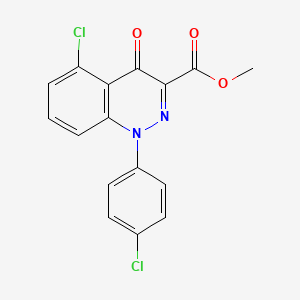Chemical structure of methyl 5-chloro-1-(4-chlorophenyl)-4-oxo-1,4-dihydrocinnoline-3-carboxylate