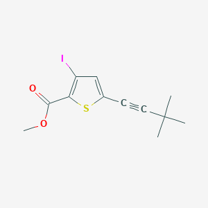 Chemical structure of Methyl 5-(3,3-dimethyl-1-butyn-1-yl)-3-iodo-2-thiophenecarboxylate