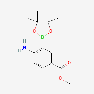 Chemical structure of Methyl 4-amino-3-(4,4,5,5-tetramethyl-1,3,2-dioxaborolan-2-yl)benzoate