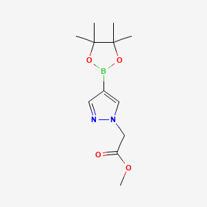 Chemical structure of Methyl 4-(4,4,5,5-tetramethyl-1,3,2-dioxaborolan-2-yl)-1H-pyrazole-1-acetate