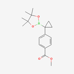 Chemical structure of methyl 4-(1-(4,4,5,5-tetramethyl-1,3,2-dioxaborolan-2-yl)cyclopropyl)benzoate