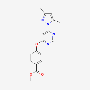 Chemical structure of Methyl 4-((6-(3,5-dimethyl-1H-pyrazol-1-yl)pyrimidin-4-yl)oxy)benzoate