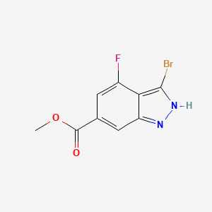 Chemical structure of Methyl 3-bromo-4-fluoro-1H-indazole-6-carboxylate