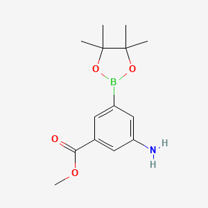 Chemical structure of Methyl 3-amino-5-(4,4,5,5-tetramethyl-1,3,2-dioxaborolan-2-yl)benzoate