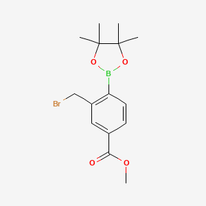 Chemical structure of Methyl 3-(bromomethyl)-4-(4,4,5,5-tetramethyl-1,3,2-dioxaborolan-2-yl)benzoate