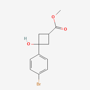 Chemical structure of Methyl 3-(4-bromophenyl)-3-hydroxycyclobutane-1-carboxylate
