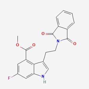 Chemical structure of Methyl 3-(2-(1,3-dioxoisoindolin-2-yl)ethyl)-6-fluoro-1H-indole-4-carboxylate