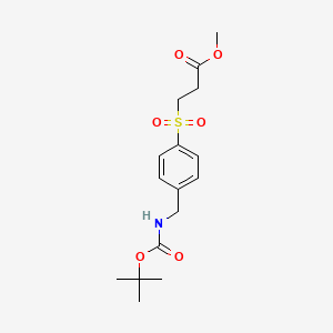 Chemical structure of Methyl 3-((4-(((tert-butoxycarbonyl)amino)methyl)phenyl)sulfonyl)propanoate