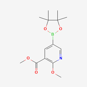 Chemical structure of Methyl 2-methoxy-5-(4,4,5,5-tetramethyl-1,3,2-dioxaborolan-2-yl)nicotinate