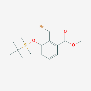 Chemical structure of methyl 2-(bromomethyl)-3-((tert-butyldimethylsilyl)oxy)benzoate