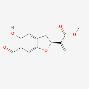 Chemical structure of Methyl 2-(6-acetyl-5-hydroxy-2,3-dihydrobenzofuran-2-yl)propenoate