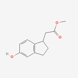 Chemical structure of Methyl 2-(5-hydroxy-2,3-dihydro-1H-inden-1-yl)acetate
