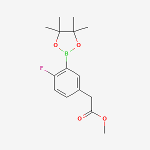 Chemical structure of Methyl 2-(4-fluoro-3-(4,4,5,5-tetramethyl-1,3,2-dioxaborolan-2-yl)phenyl)acetate