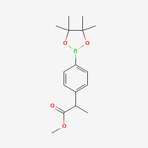Chemical structure of Methyl 2-(4-(4,4,5,5-tetramethyl-1,3,2-dioxaborolan-2-yl)phenyl)propanoate