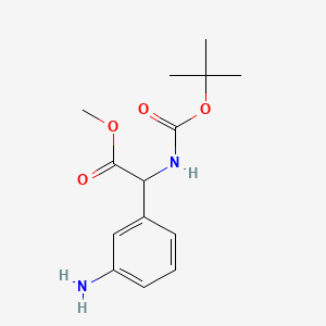 Chemical structure of methyl 2-(3-aminophenyl)-2-((tert-butoxycarbonyl)amino)acetate