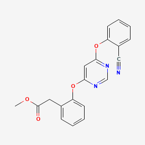 Chemical structure of Methyl 2-(2-((6-(2-cyanophenoxy)pyrimidin-4-yl)oxy)phenyl)acetate
